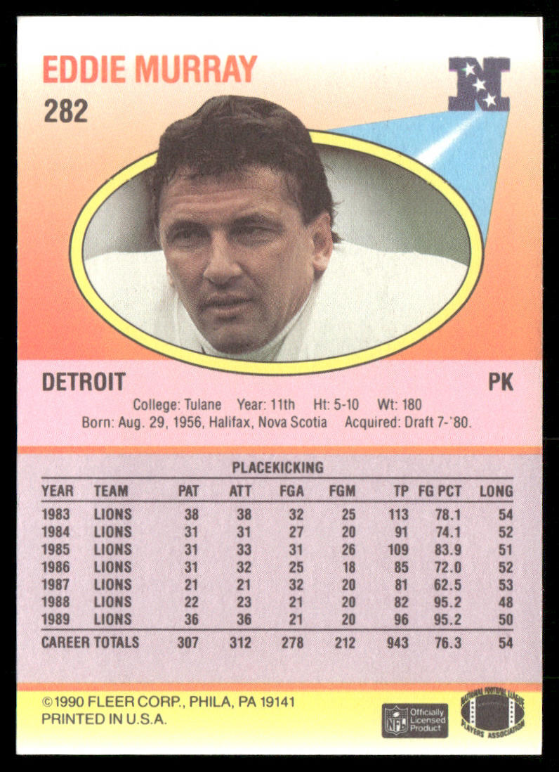 Eddie Murray 1990 Fleer #282 Detroit Lions