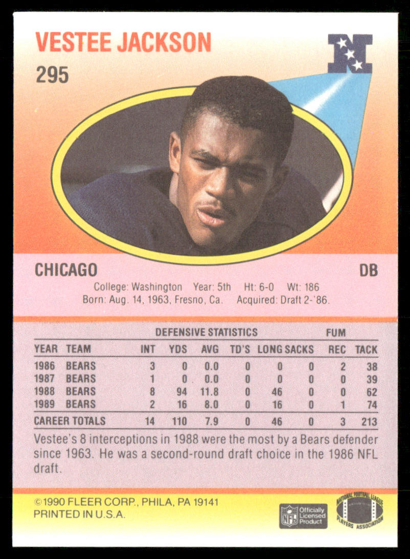 Vestee Jackson 1990 Fleer #295 Chicago Bears
