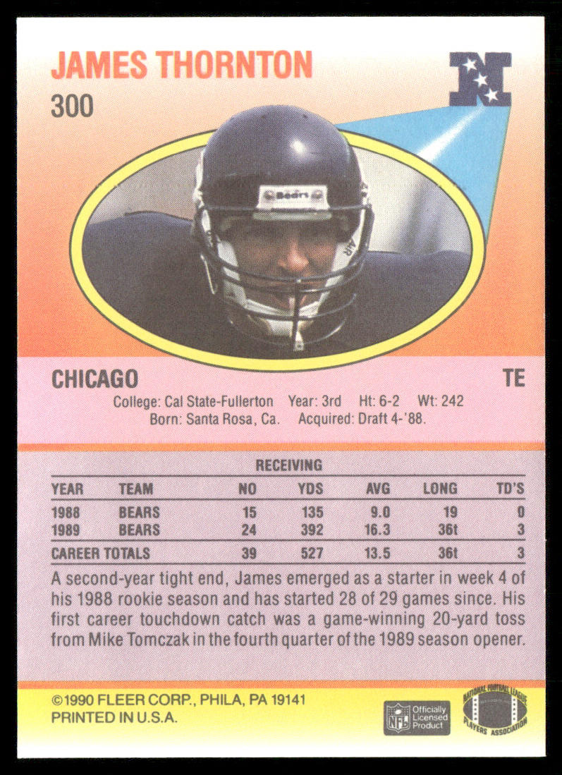 James Thornton 1990 Fleer #300 Chicago Bears