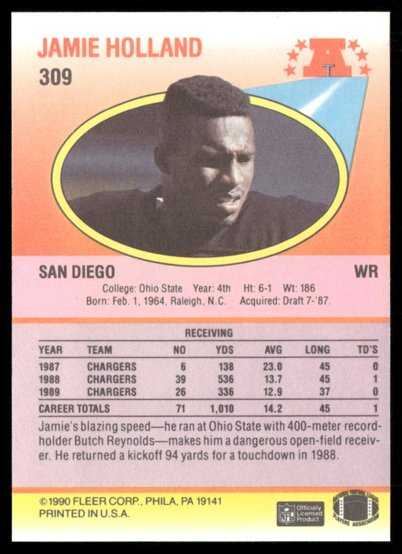 Jamie Holland 1990 Fleer #309 San Diego Chargers