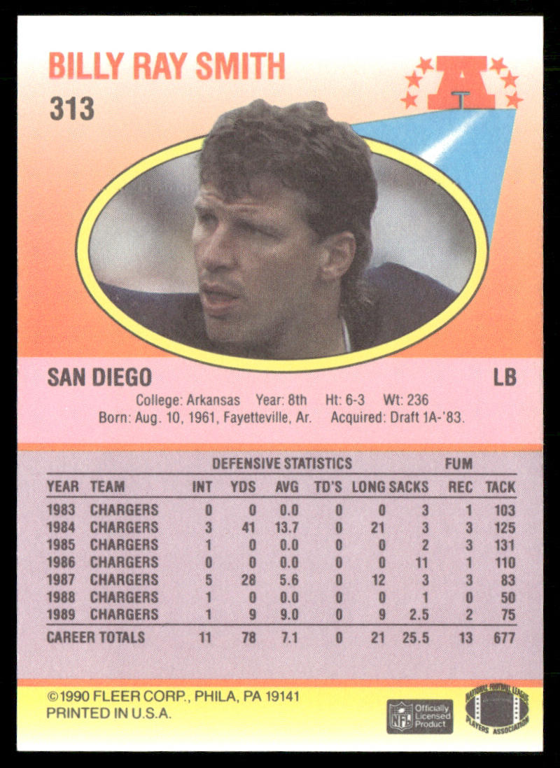 Billy Ray Smith 1990 Fleer #313 San Diego Chargers