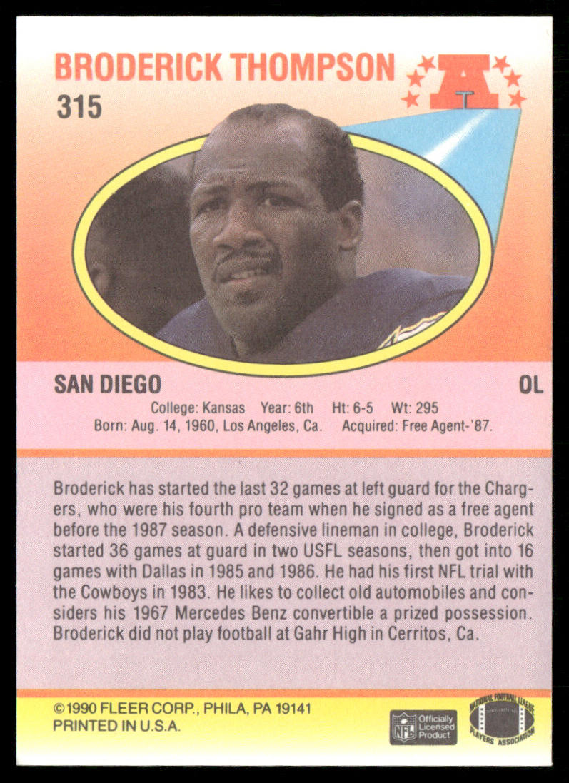 Broderick Thompson 1990 Fleer #315 RC San Diego Chargers