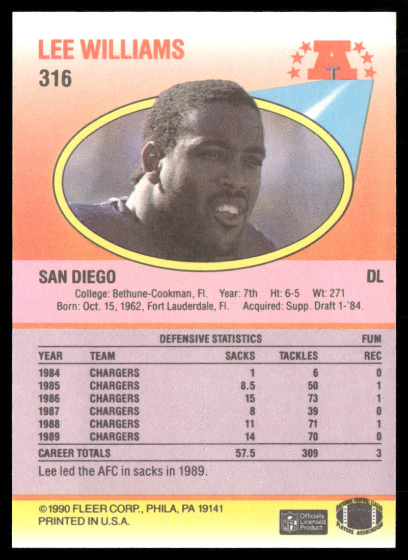 Lee Williams 1990 Fleer #316 San Diego Chargers