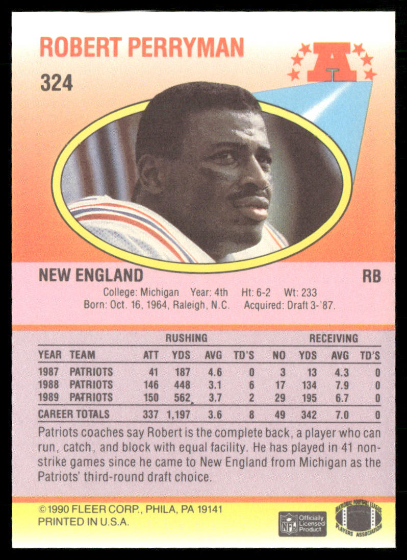 Bob Perryman 1990 Fleer #324 New England Patriots