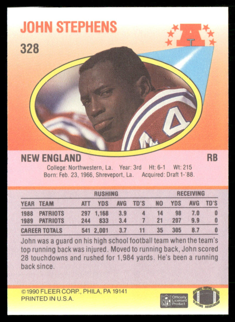 John Stephens 1990 Fleer #328 New England Patriots