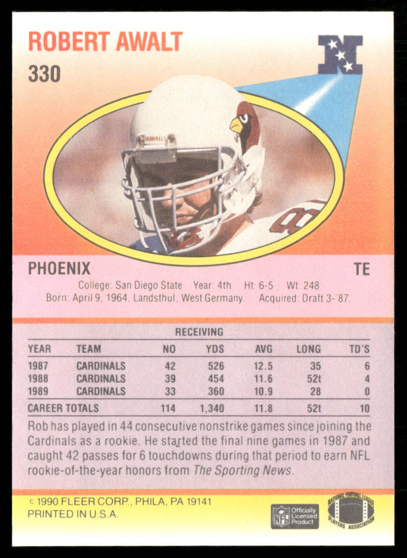 Robert Awalt 1990 Fleer #330 Phoenix Cardinals