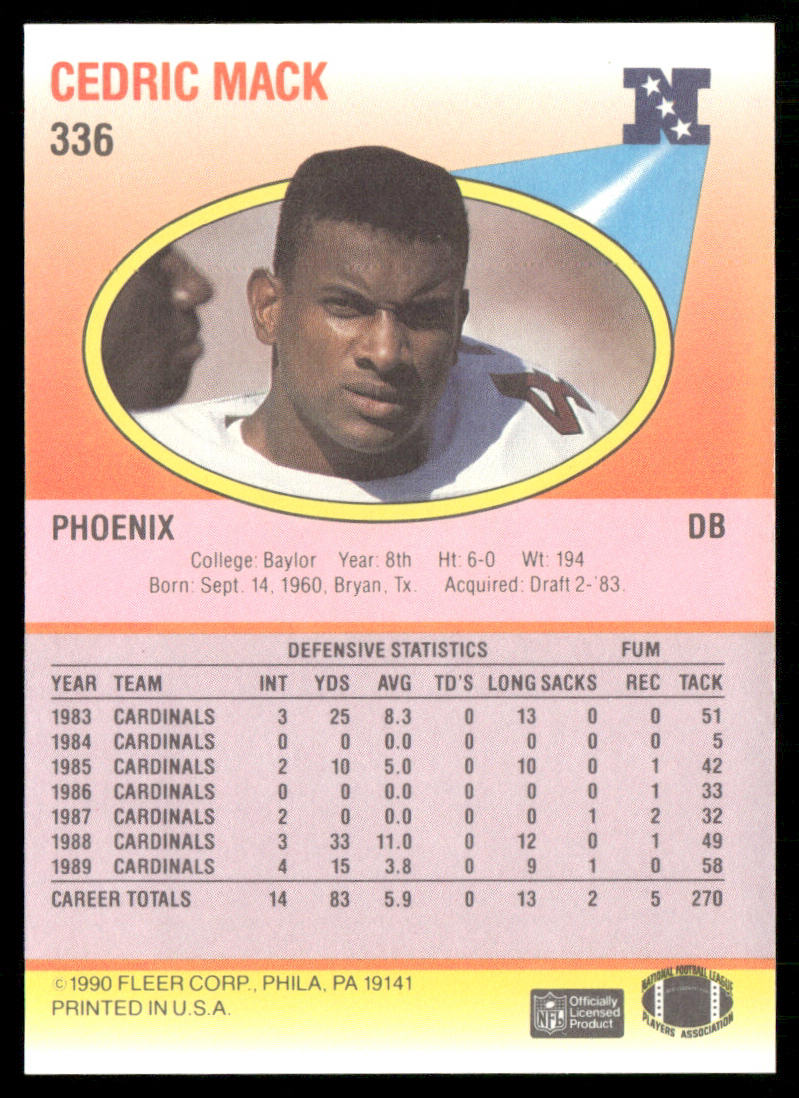 Cedric Mack 1990 Fleer #336 Phoenix Cardinals