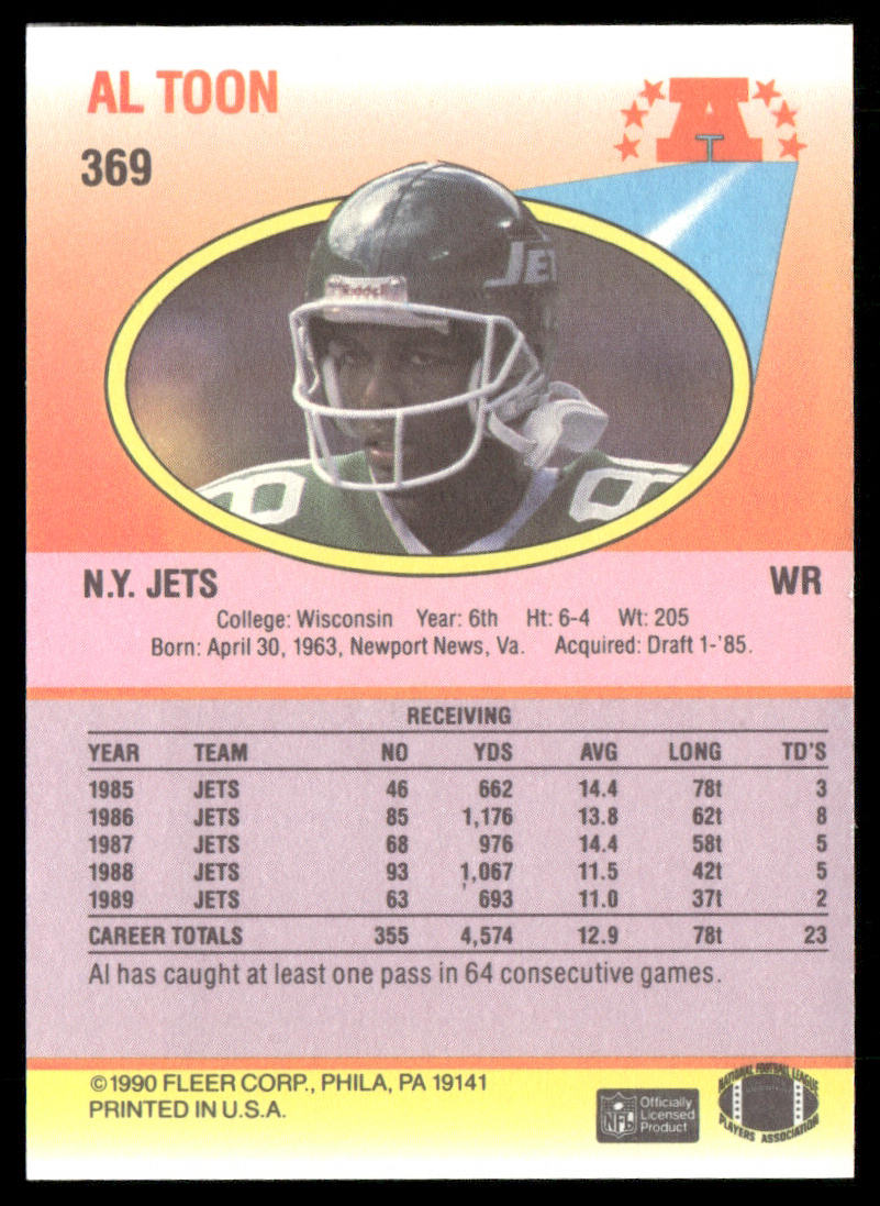 Al Toon 1990 Fleer #369 New York Jets