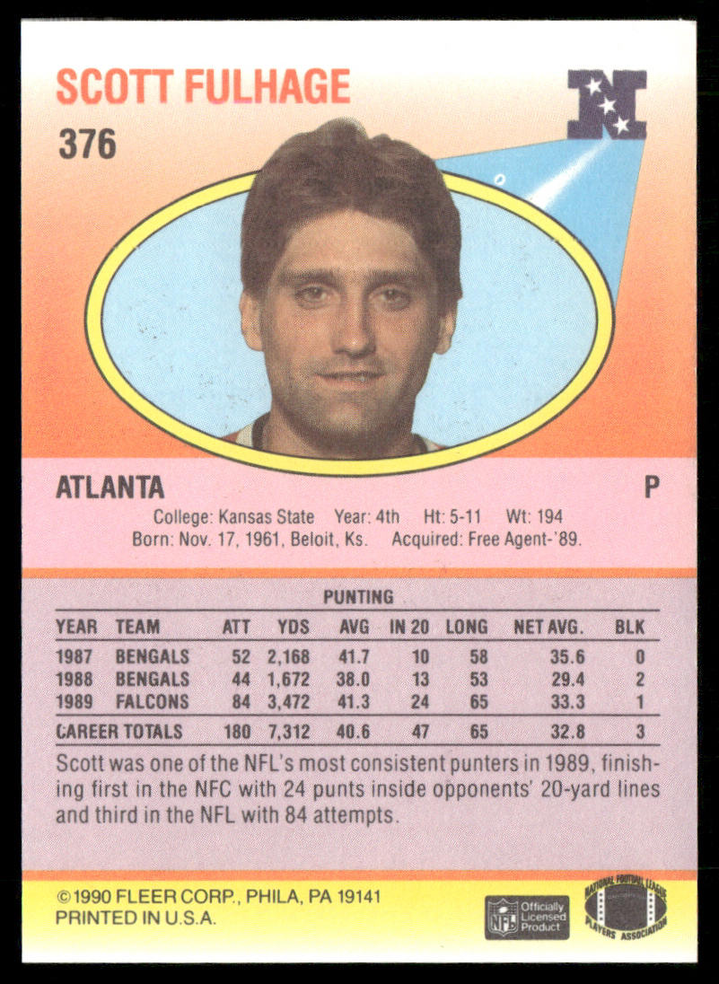 Scott Fulhage 1990 Fleer #376 Atlanta Falcons