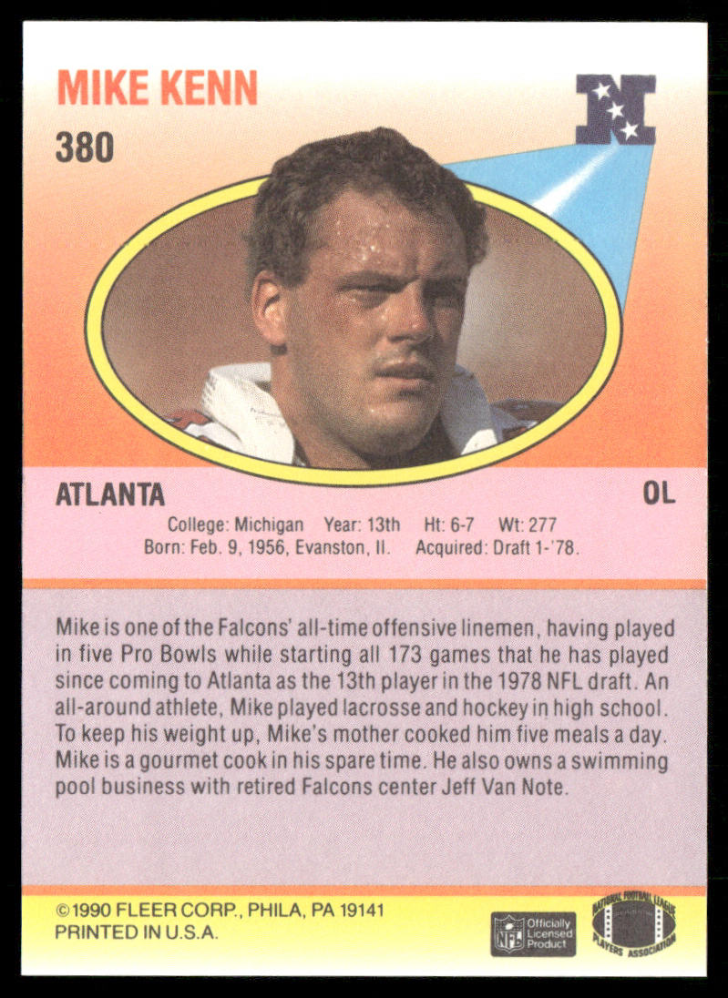 Mike Kenn 1990 Fleer #380 Atlanta Falcons