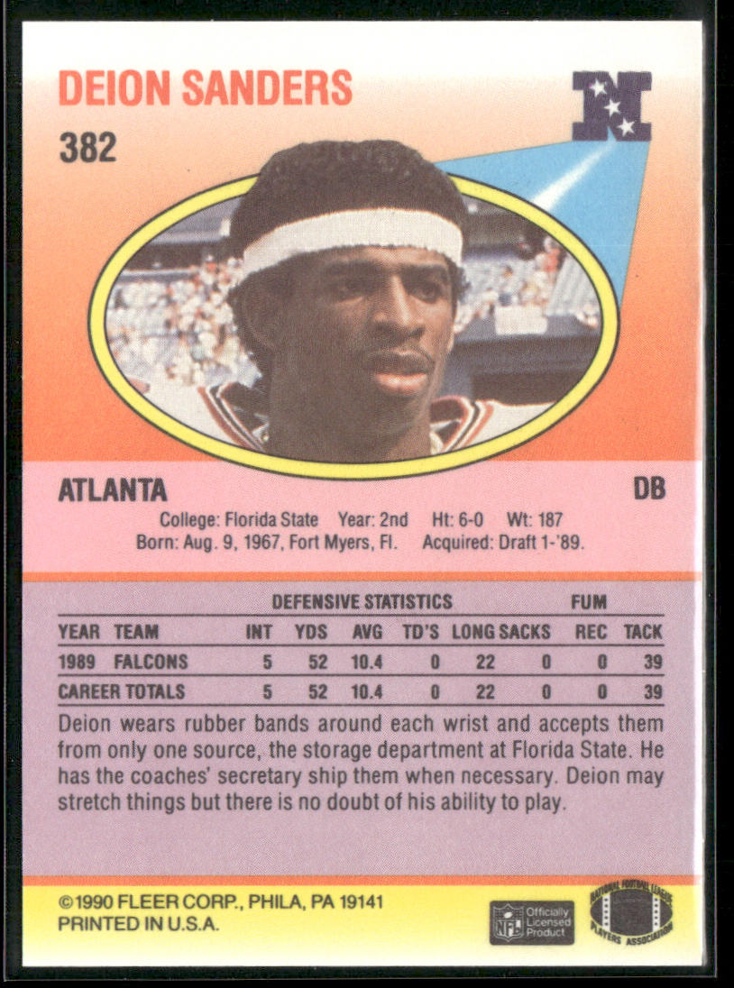 Deion Sanders 1990 Fleer #382 Atlanta Falcons