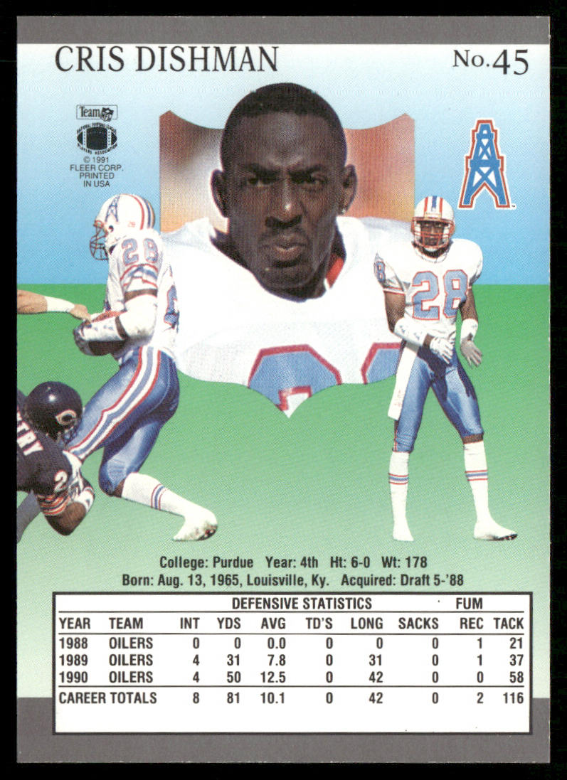 Cris Dishman 1991 Ultra #45 RC Houston Oilers