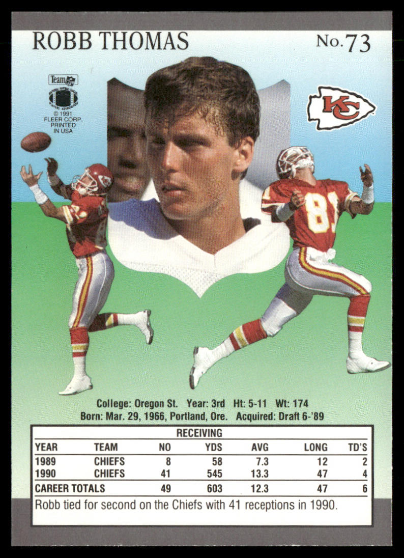 Robb Thomas 1991 Ultra #73 Kansas City Chiefs
