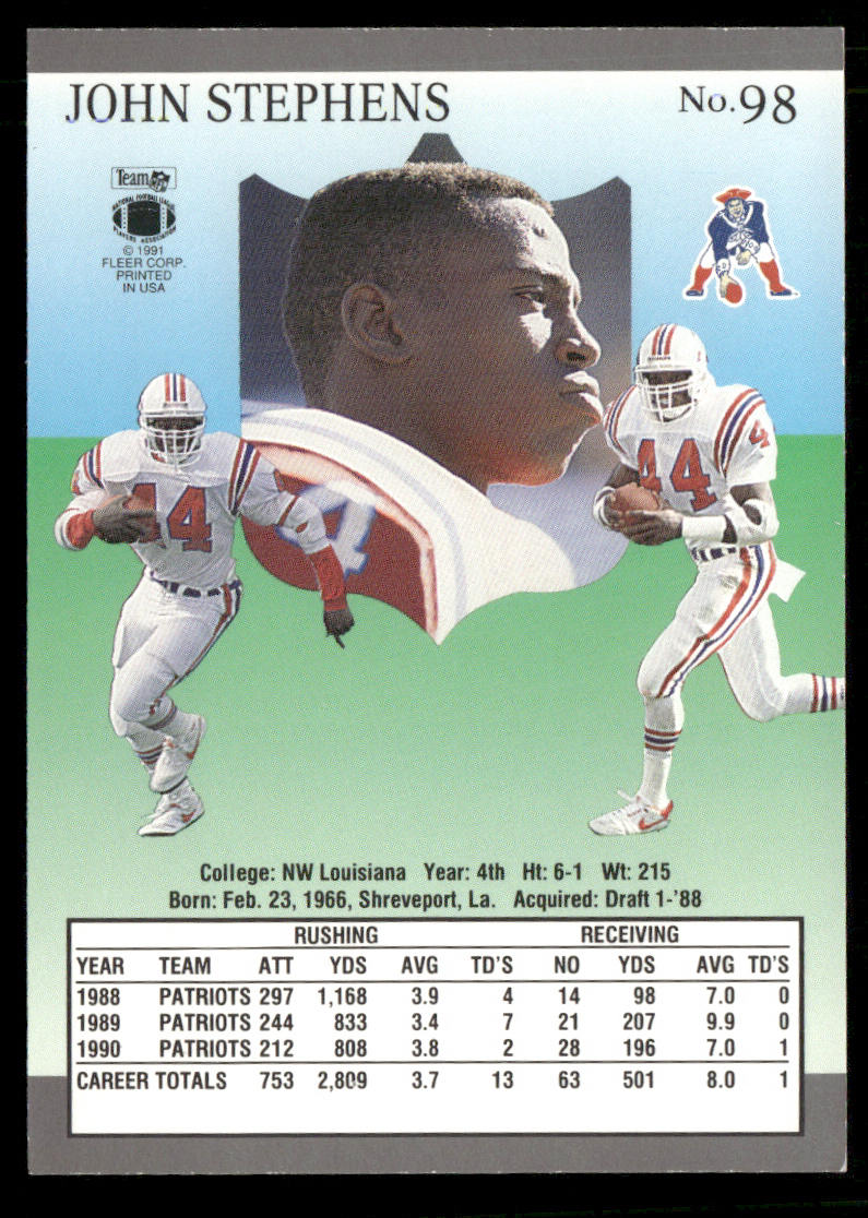 John Stephens 1991 Ultra #98 New England Patriots