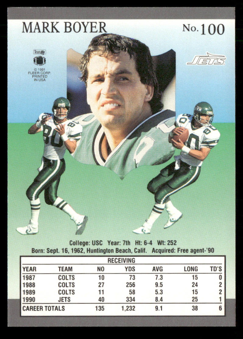 Mark Boyer 1991 Ultra #100 New York Jets