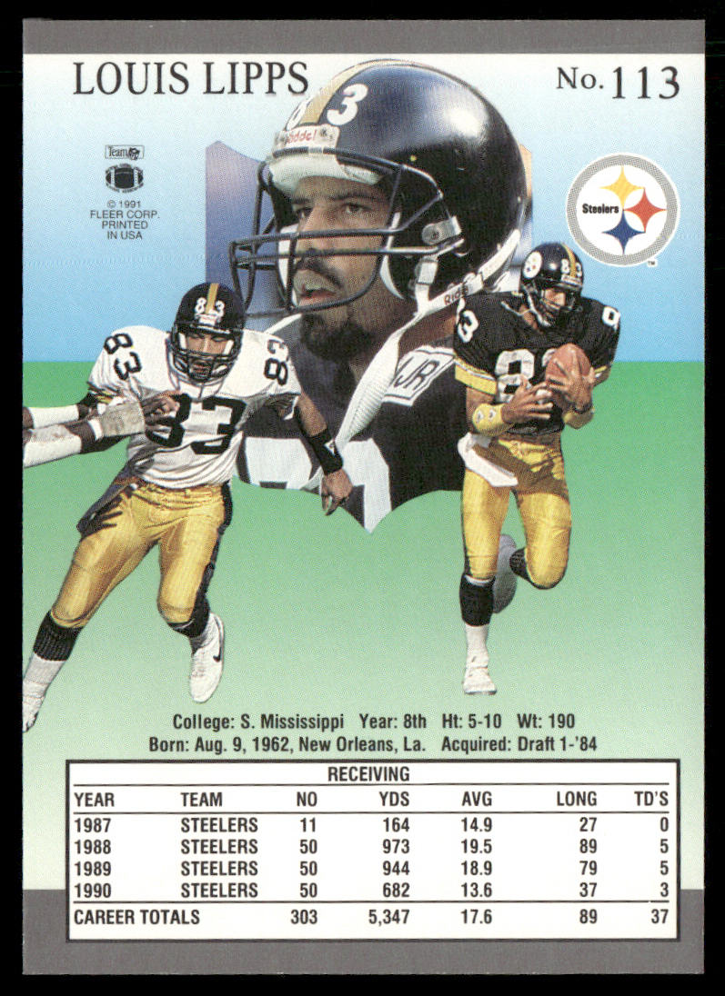 Louis Lipps 1991 Ultra #113 Pittsburgh Steelers