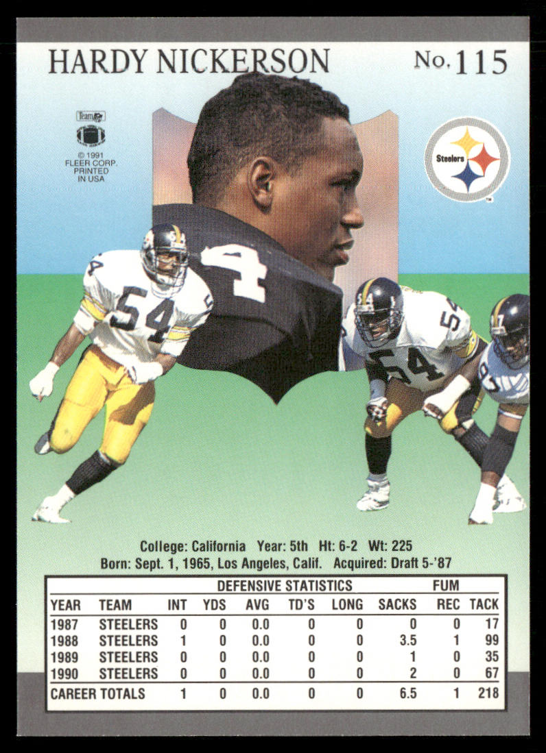 Hardy Nickerson 1991 Ultra #115 Pittsburgh Steelers