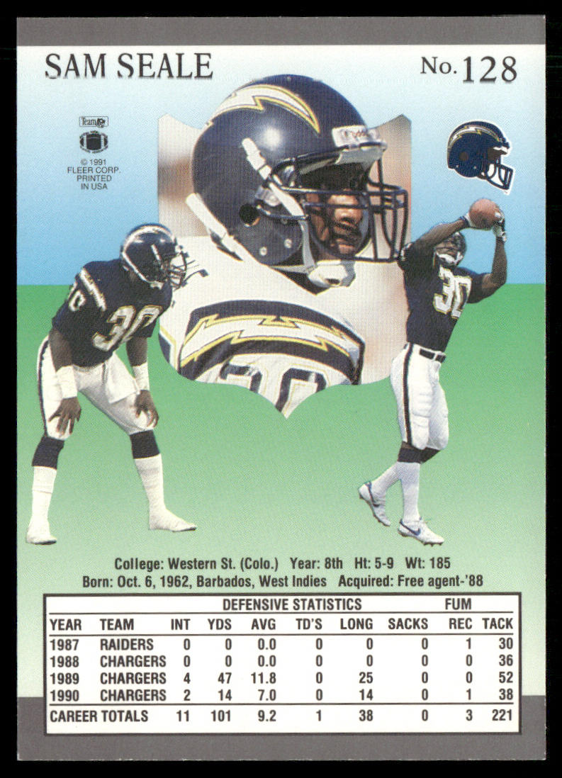 Sam Seale 1991 Ultra #128 RC San Diego Chargers