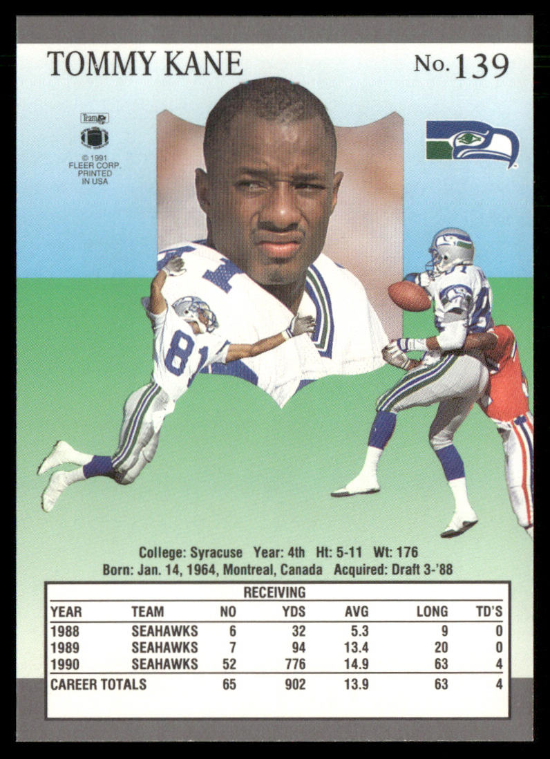 Tommy Kane 1991 Ultra #139 Seattle Seahawks