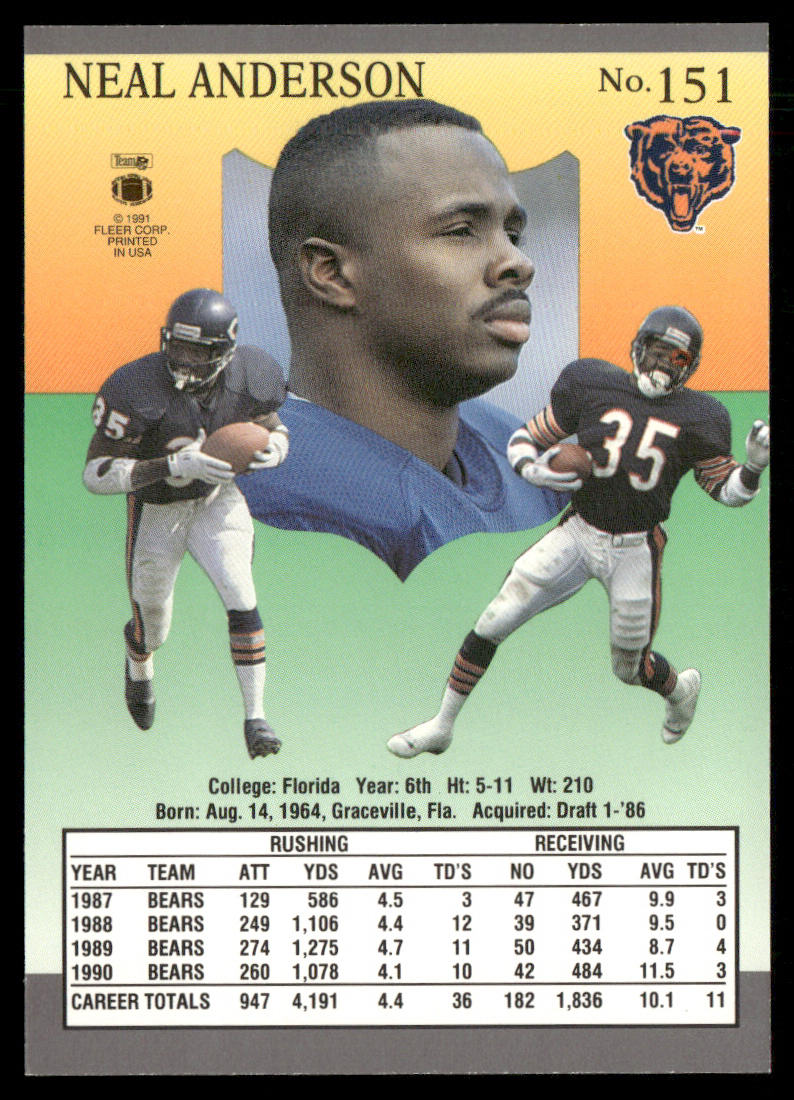 Neal Anderson 1991 Ultra #151 Chicago Bears