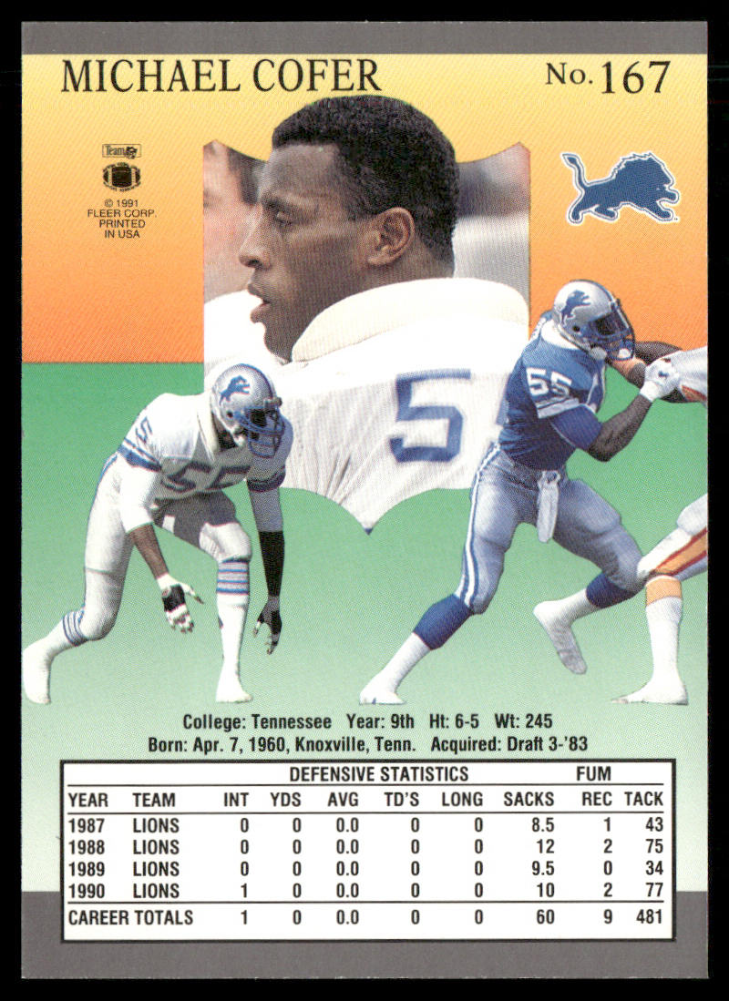 Michael Cofer 1991 Ultra #167 Detroit Lions