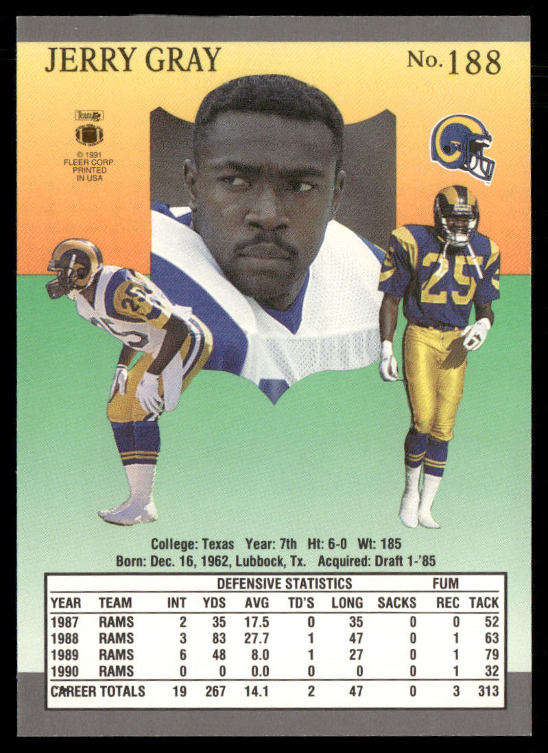 Jerry Gray 1991 Ultra #188 Los Angeles Rams