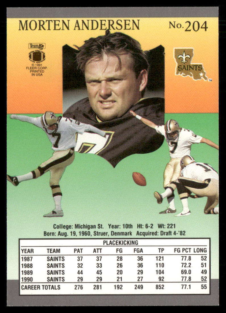 Morten Andersen 1991 Ultra #204 New Orleans Saints