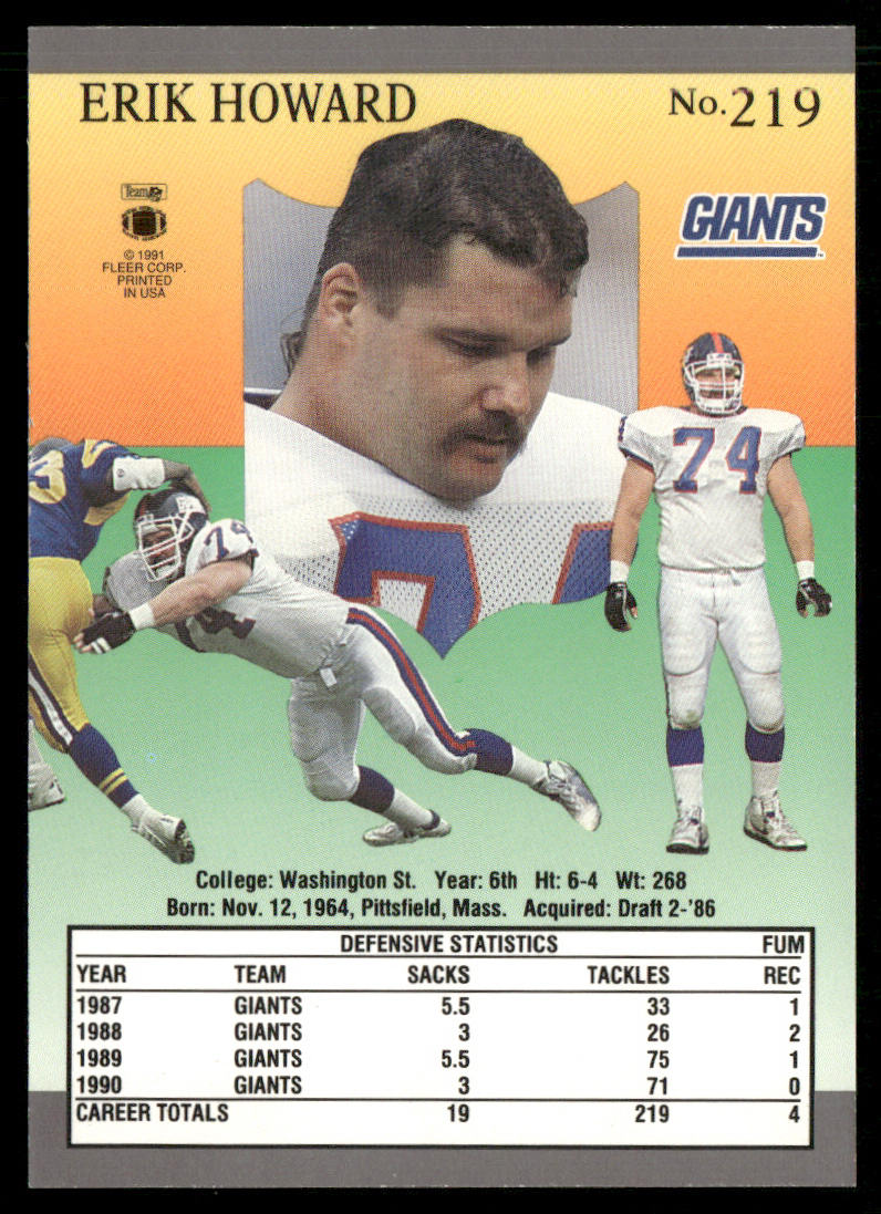 Erik Howard 1991 Ultra #219 New York Giants
