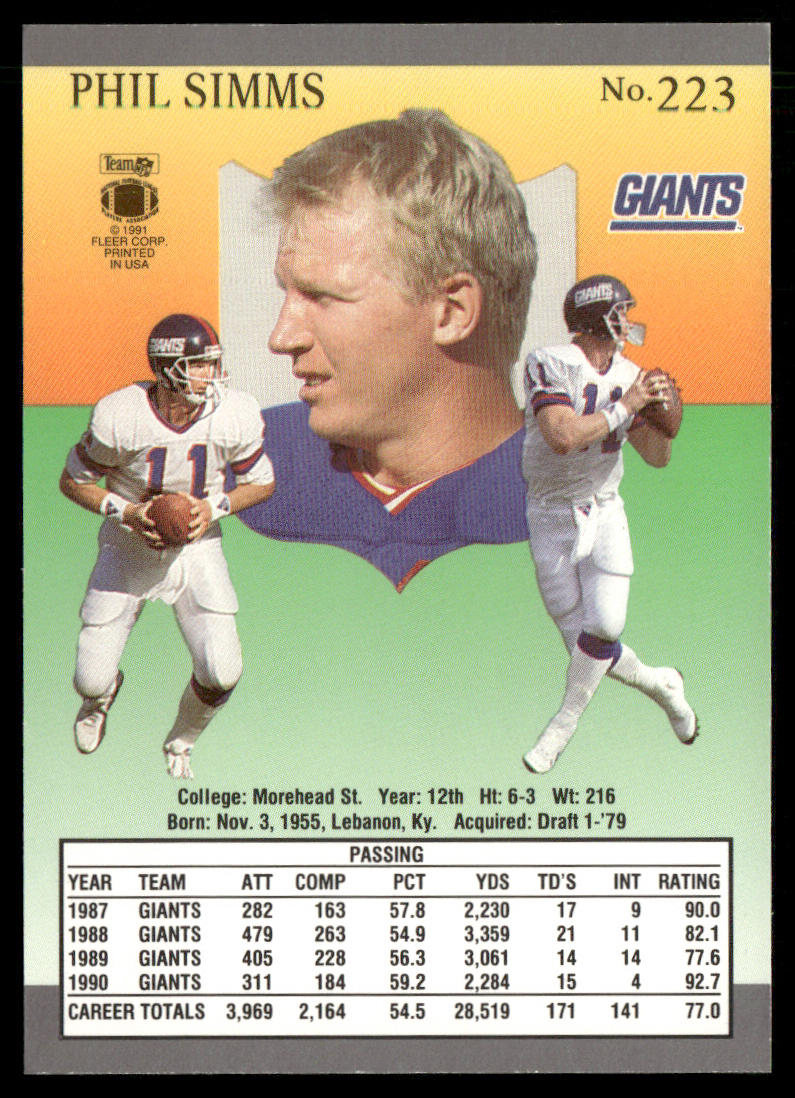 Phil Simms 1991 Ultra #223 New York Giants