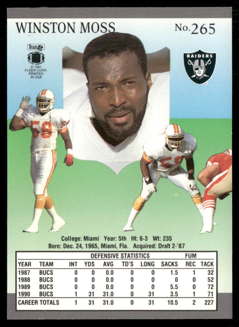 Winston Moss 1991 Ultra #265b Los Angeles Raiders