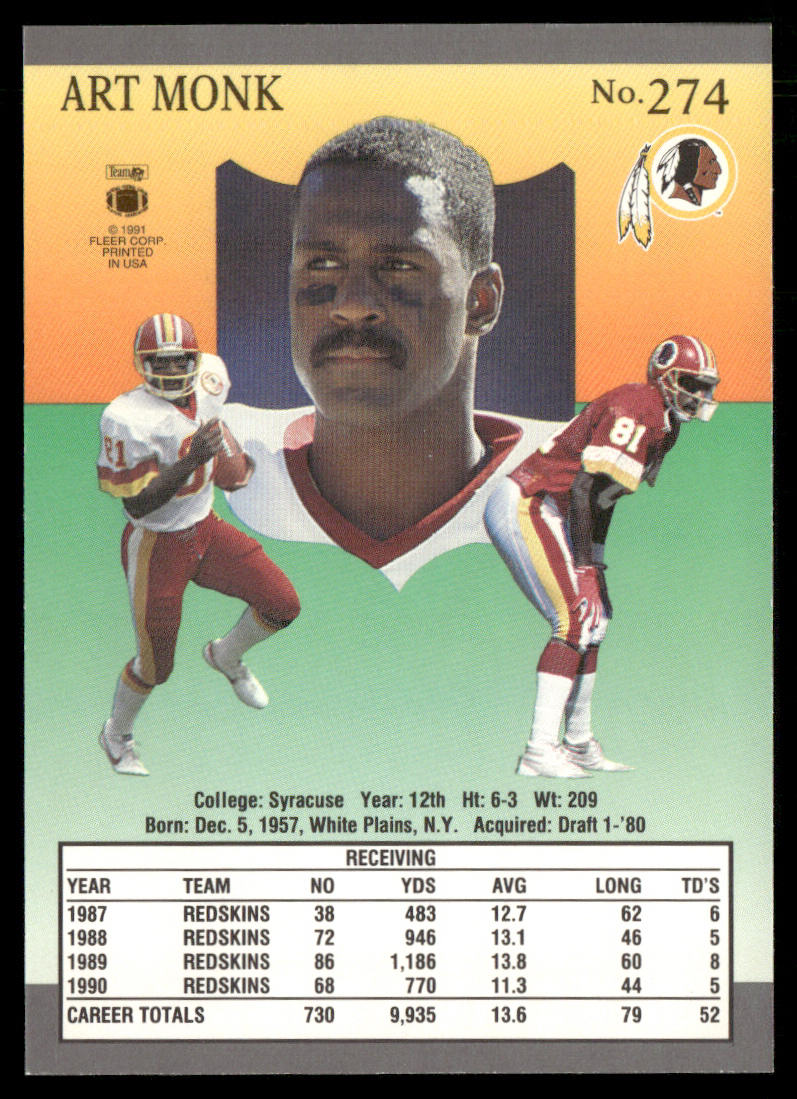 Art Monk 1991 Ultra #274 Washington Redskins