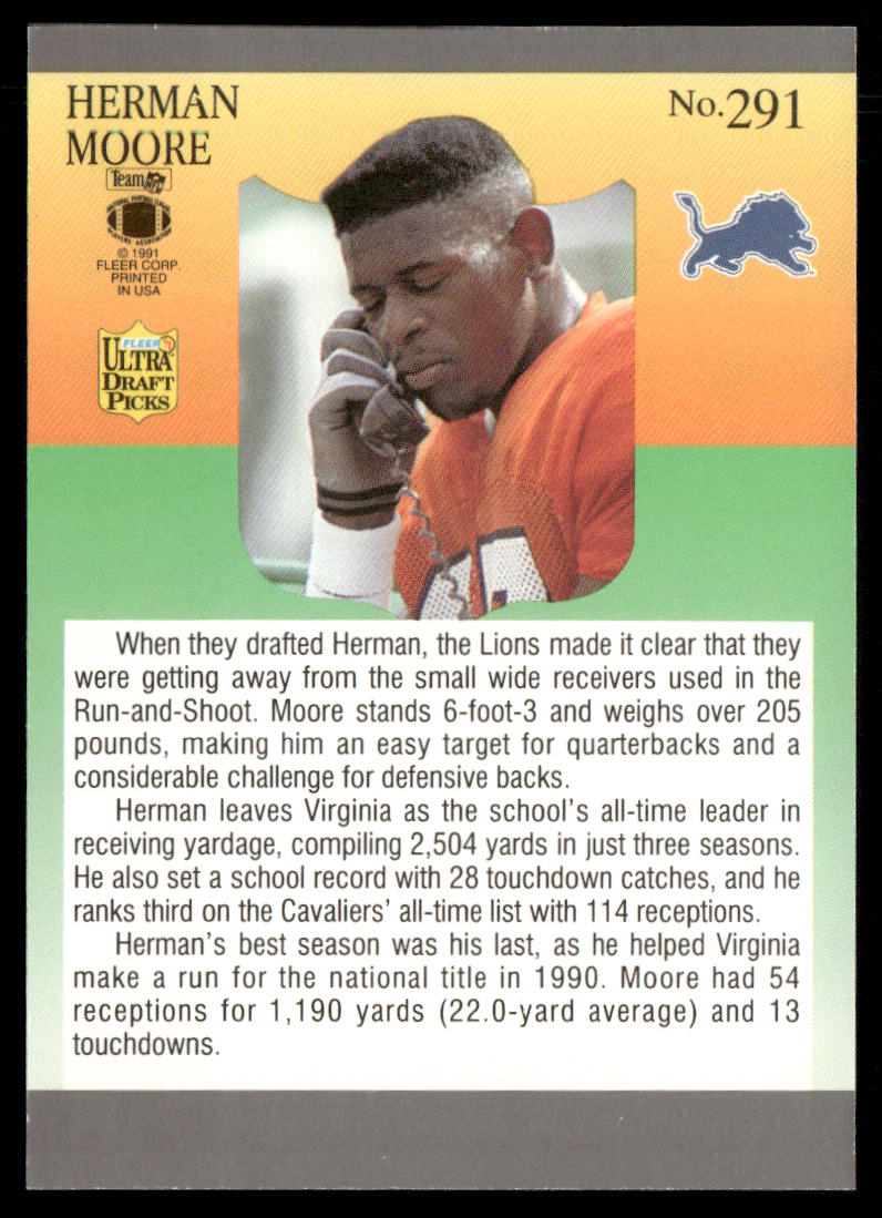 Herman Moore 1991 Ultra #291b RC Detroit Lions