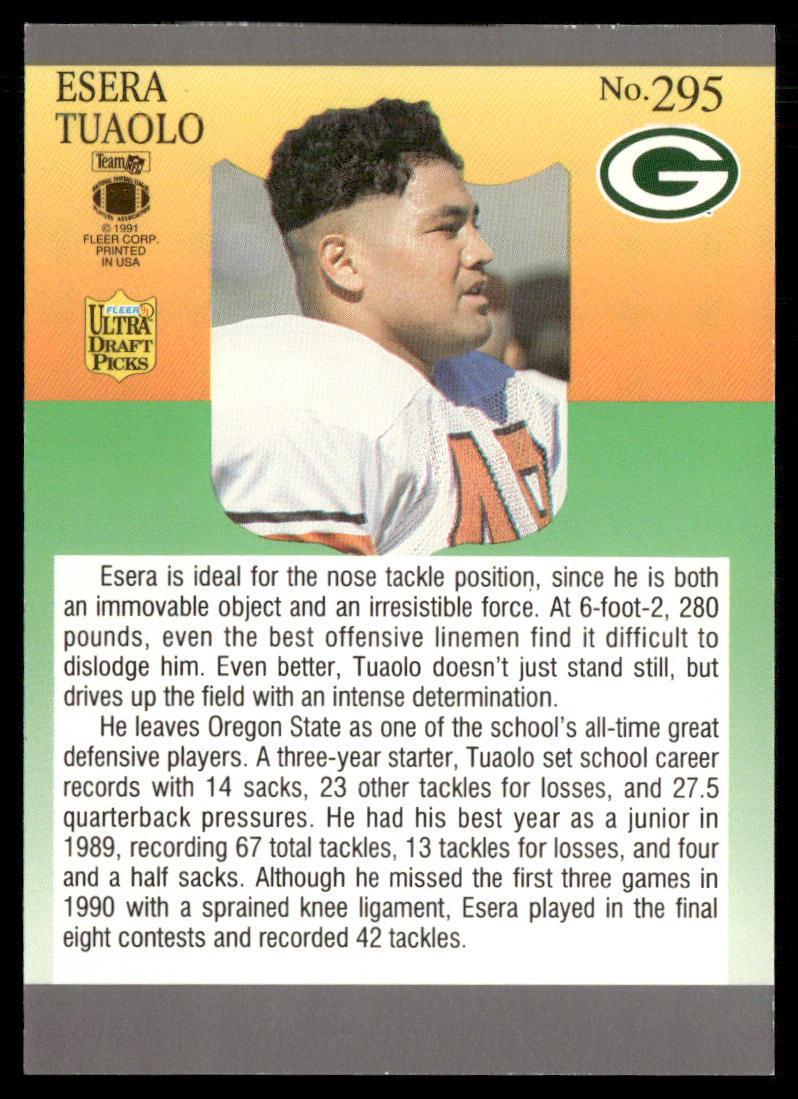 Esera Tuaolo 1991 Ultra #295b RC Green Bay Packers