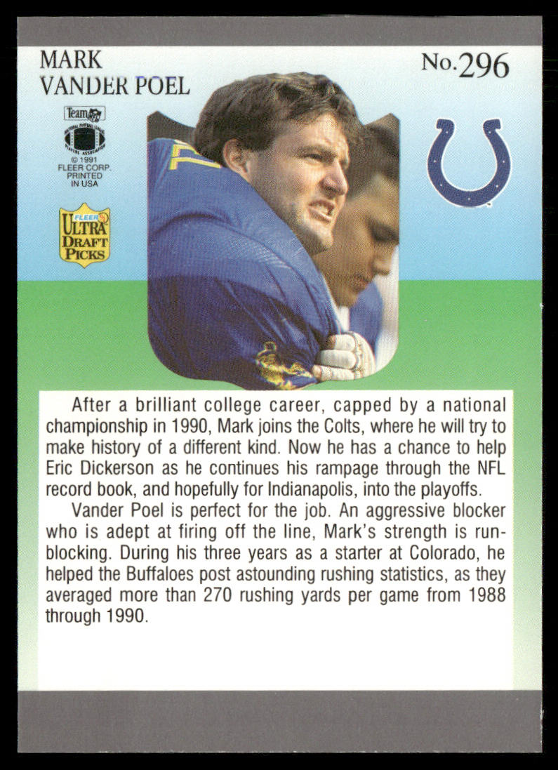 Mark Vander Poel 1991 Ultra #296 RC Indianapolis Colts