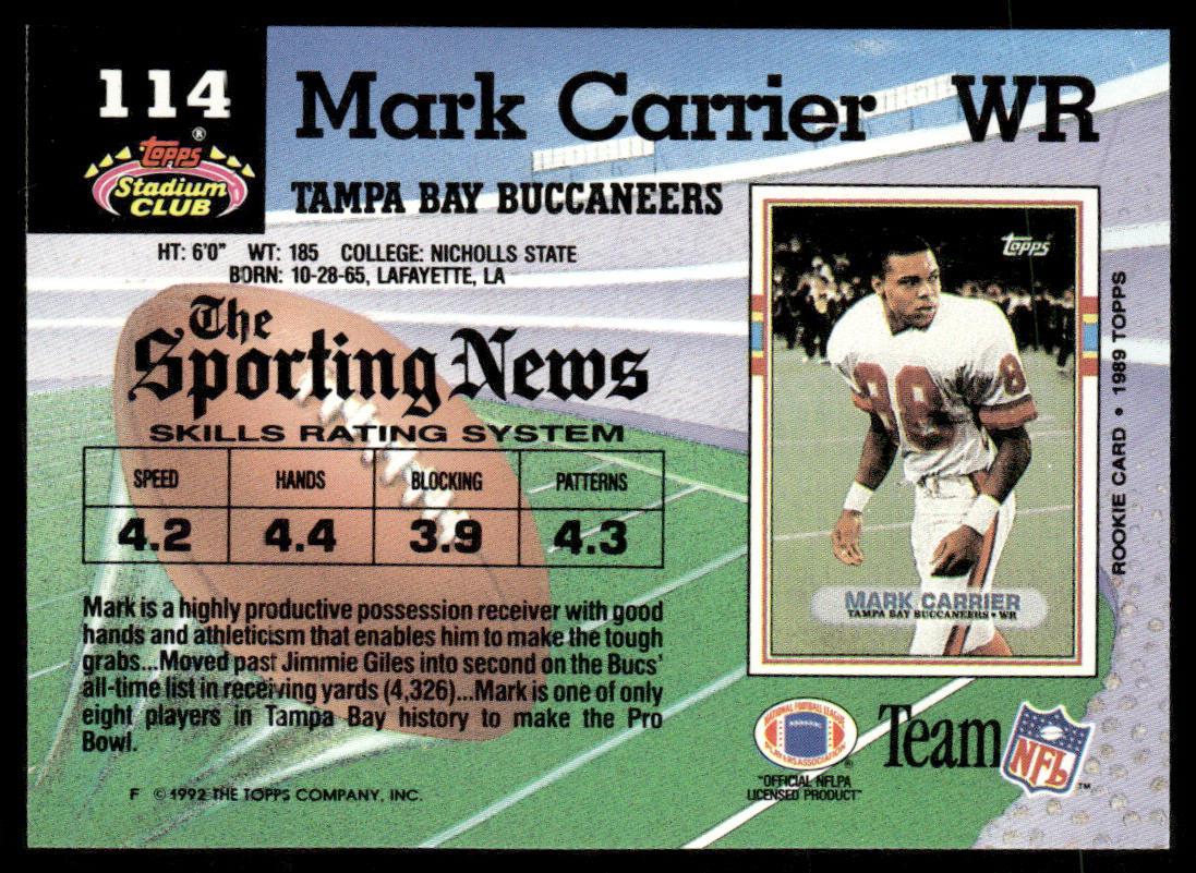 Mark Carrier 1992 Stadium Club #114 Tampa Bay Buccaneers