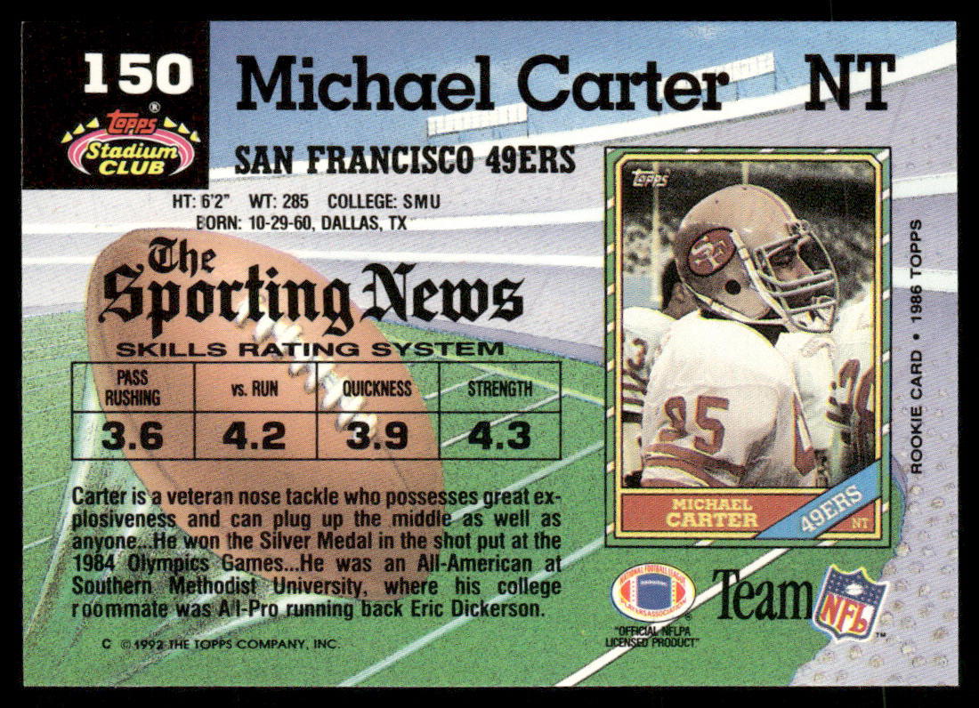 Michael Carter 1992 Stadium Club #150 San Francisco 49ers