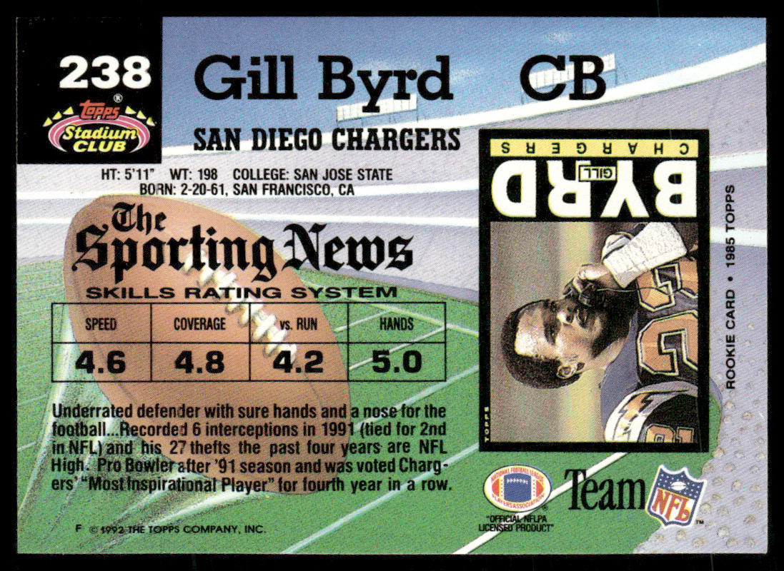 Gill Byrd 1992 Stadium Club #238 San Diego Chargers