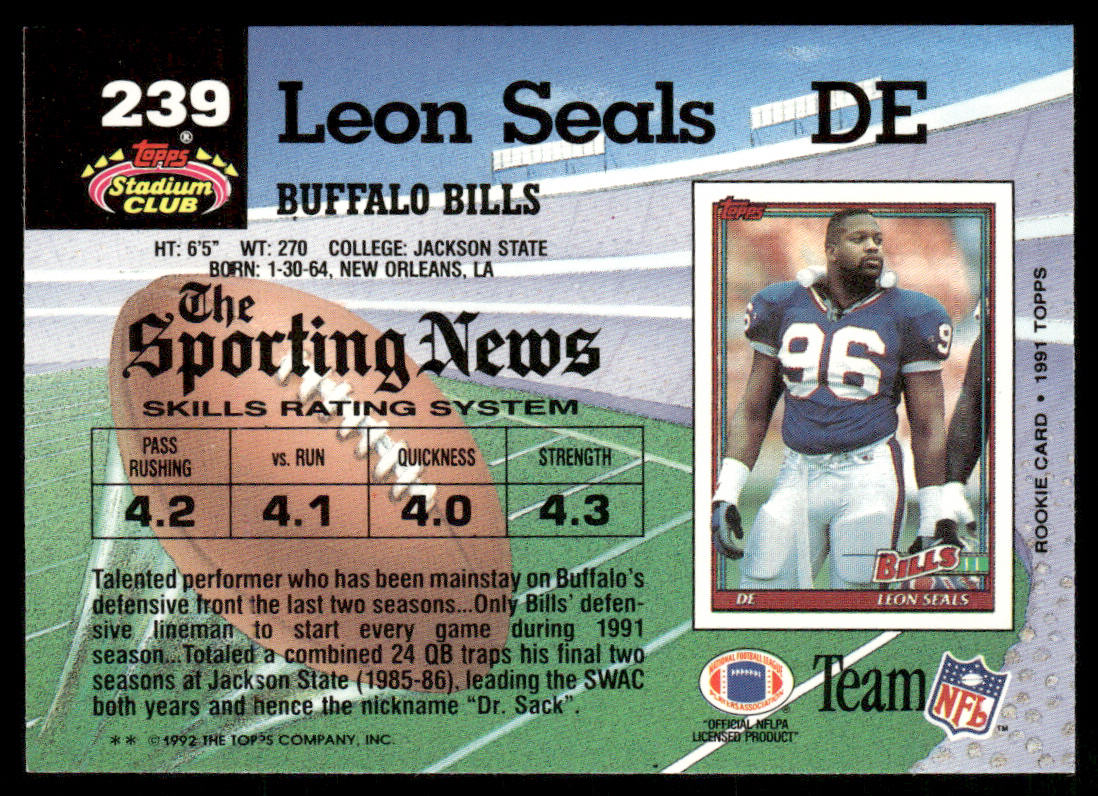Leon Seals 1992 Stadium Club #239 Buffalo Bills