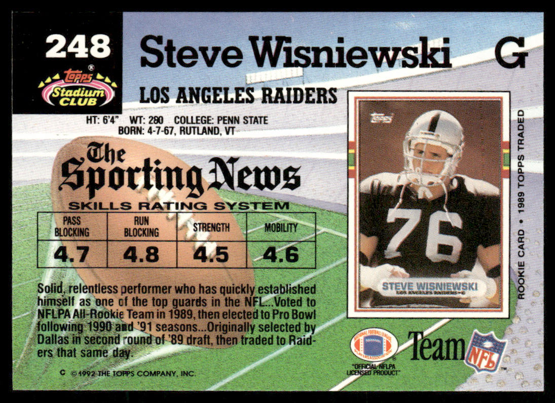 Steve Wisniewski 1992 Stadium Club #248 Los Angeles Raiders