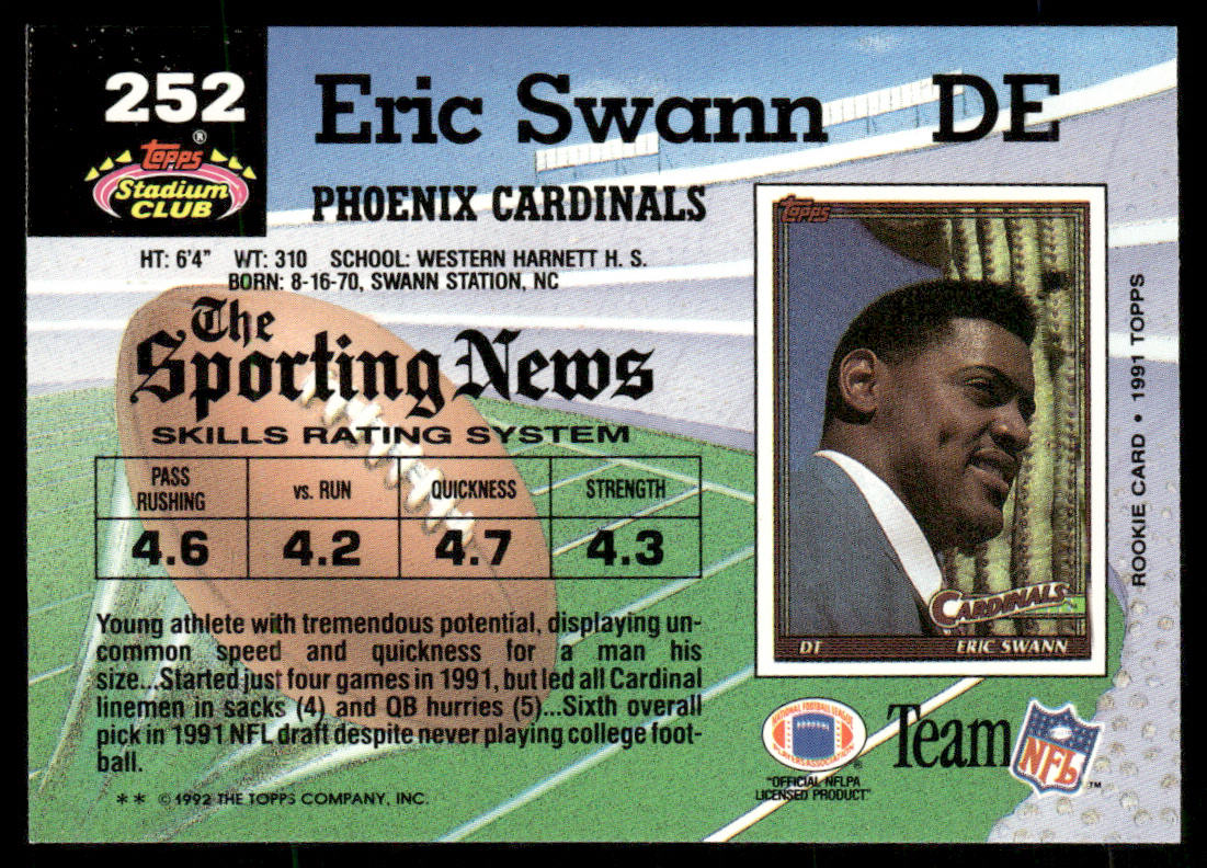 Eric Swann 1992 Stadium Club #252 Phoenix Cardinals