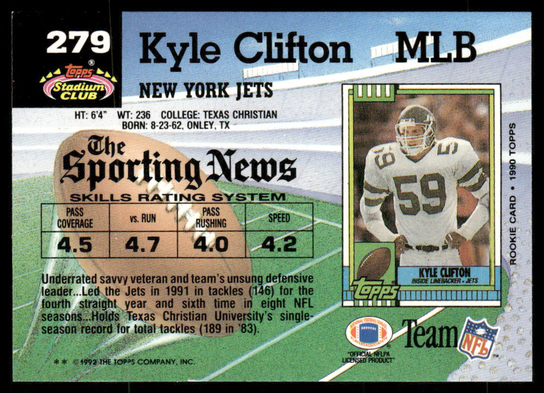 Kyle Clifton 1992 Stadium Club #279 New York Jets