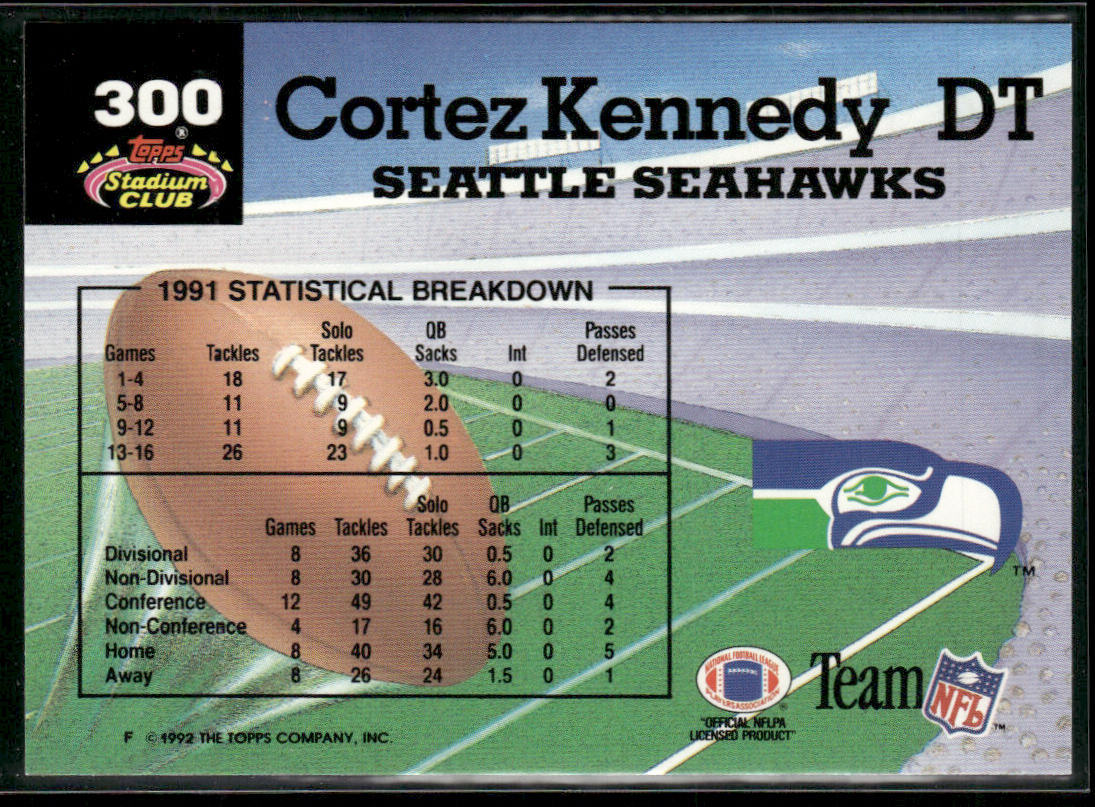 Cortez Kennedy 1992 Stadium Club #300 Members Choice Seattle Seahawks