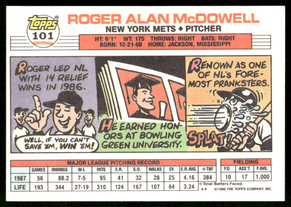 Roger McDowell 1988 Topps Big #101 New York Mets
