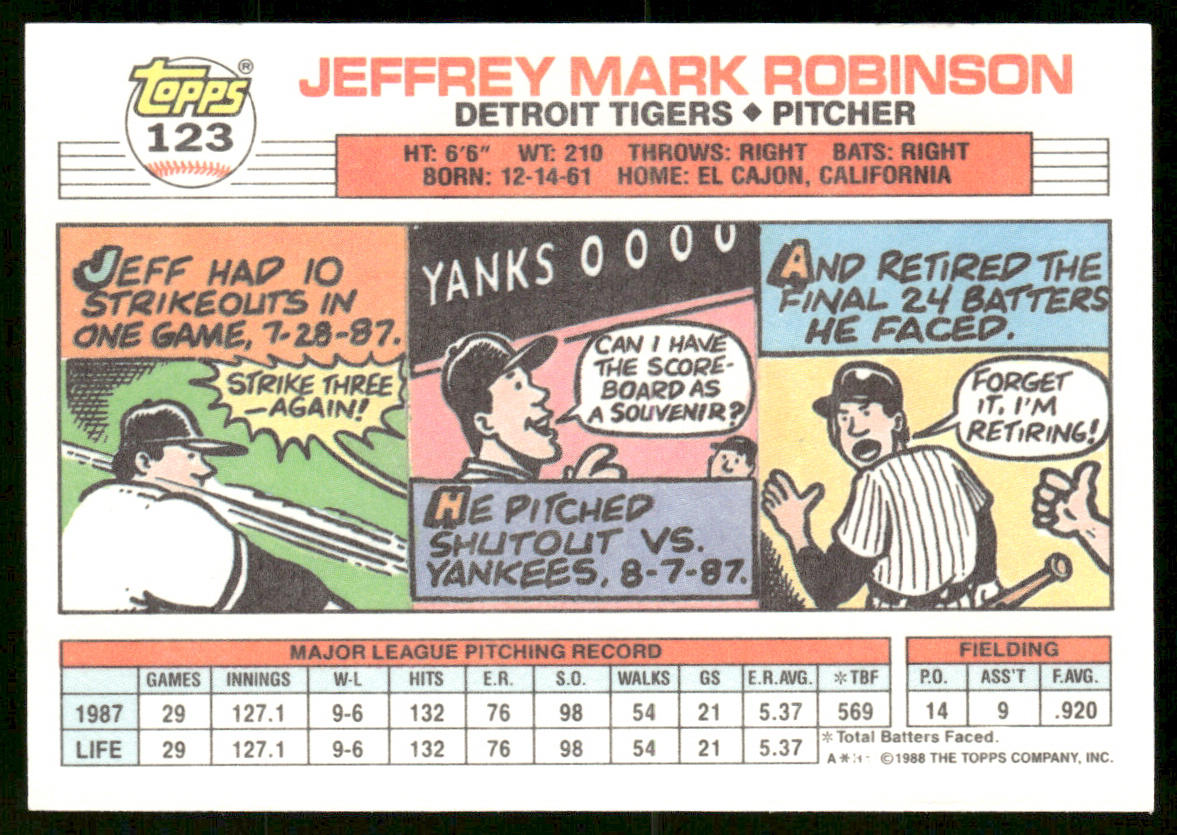 Jeff Robinson 1988 Topps Big #123 Detroit Tigers