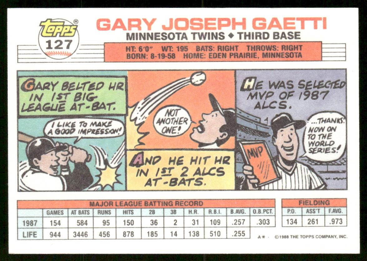 Gary Gaetti 1988 Topps Big #127a Minnesota Twins