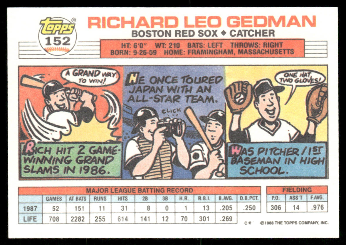 Rich Gedman 1988 Topps Big #152 Boston Red Sox