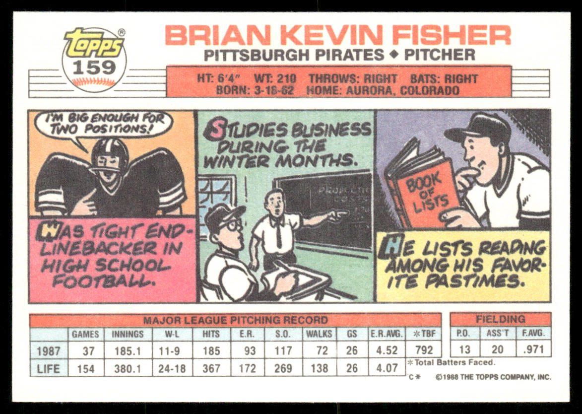 Brian Fisher 1988 Topps Big #159 Pittsburgh Pirates