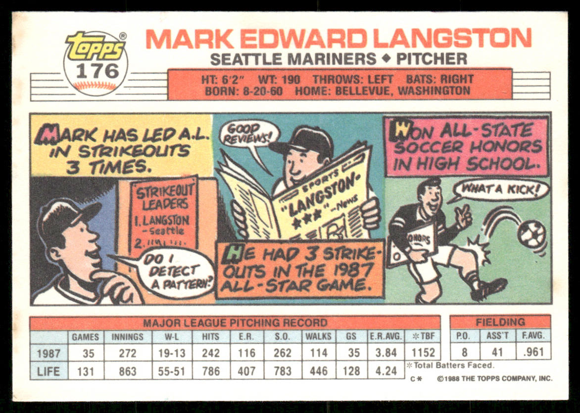 Mark Langston 1988 Topps Big #176 Seattle Mariners