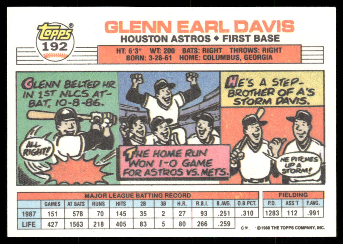 Glenn Davis 1988 Topps Big #192 Houston Astros
