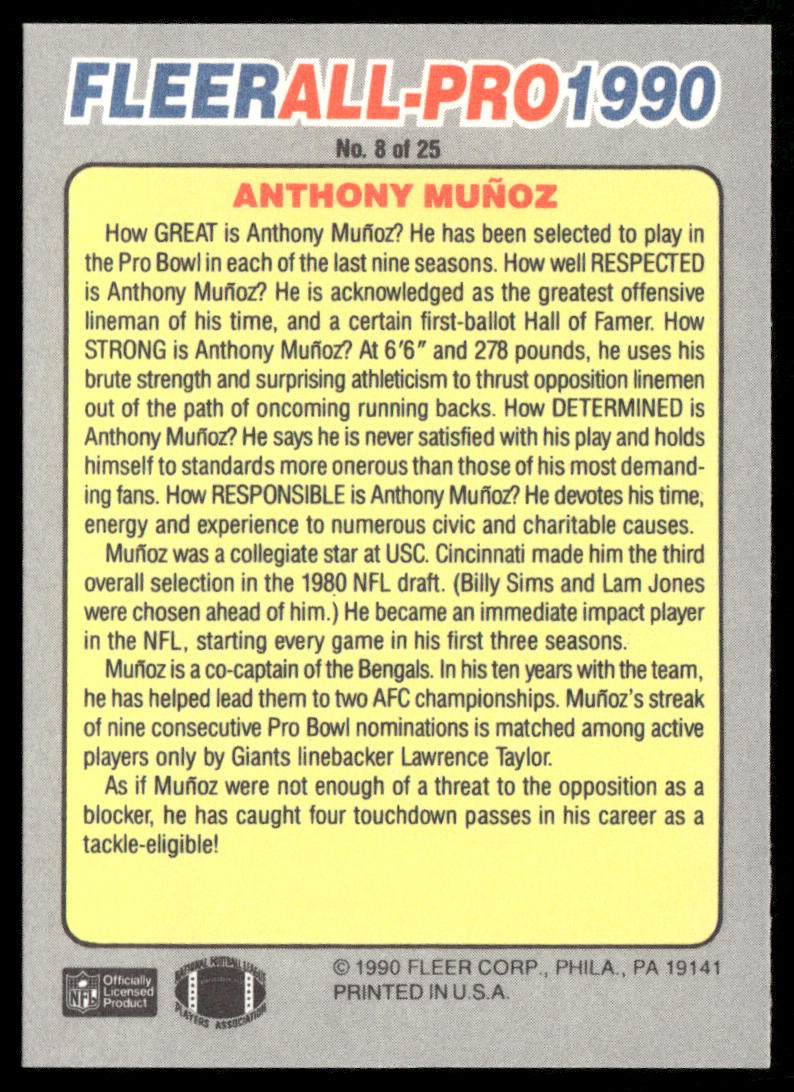 Anthony Muñoz 1990 Fleer All-Pro #8 Cincinnati Bengals